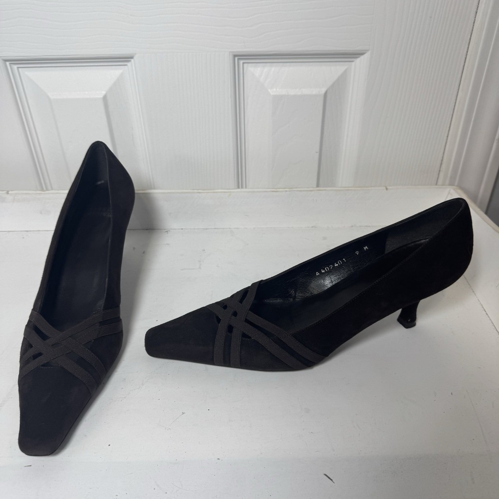 Stuart Weitzman brown genuine suede pumps criss‎ cross detail, Size 9 M